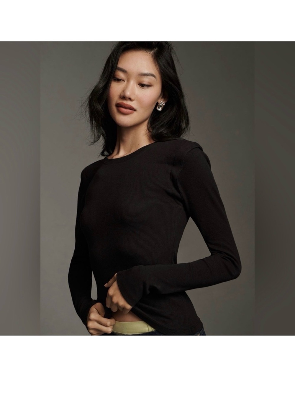 Anthropologie Maeve Black Long-Sleeve Slim Crewneck Top